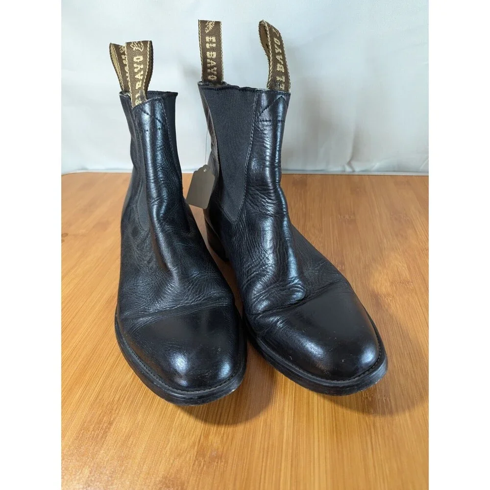 Vintage El Bayo Black Leather Mens Ankle Boots US Size 8 Pull-on Dress (Y05) - Picture 8 of 12
